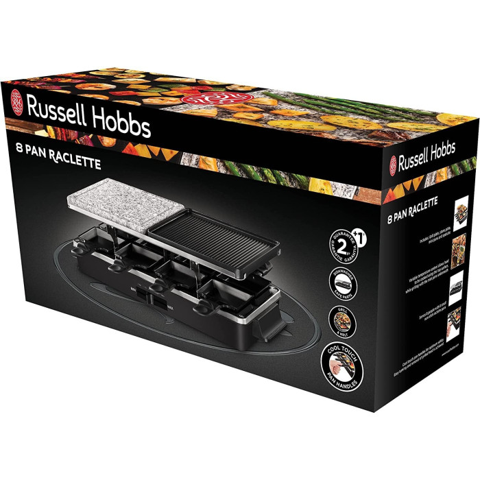 Гриль Russell Hobbs раклетниця Multi Raclette 3in1, 1400Вт, 8 сковорідок, нерж.сталь, чорний