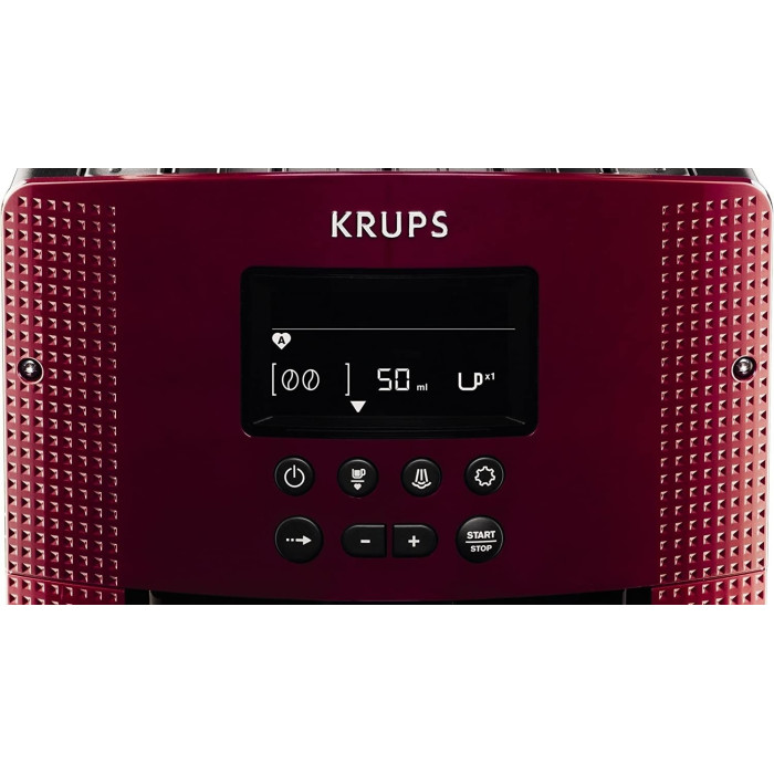 Кавомашина Krups Essential 1.7л, зерно, автомат.капучинатор, ОLED диспл, метал контейнер для молока, бордово - чорний