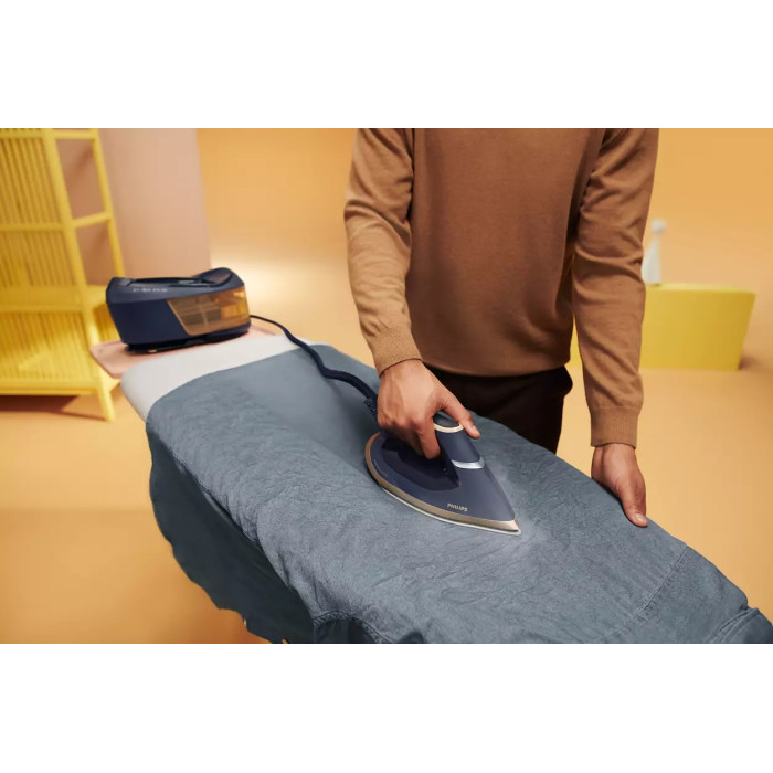 Праска-парогенератор Philips PerfectCare 6000 Series, 2400Вт, 1800мл, паровий удар -600гр, постійна пара - 130гр, нерж. сталь, синьо-золотий