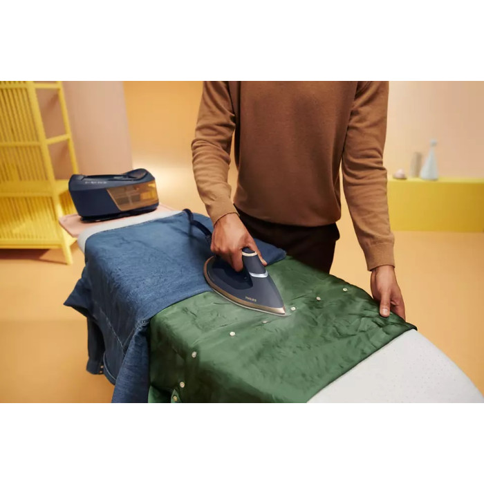 Праска-парогенератор Philips PerfectCare 6000 Series, 2400Вт, 1800мл, паровий удар -600гр, постійна пара - 130гр, нерж. сталь, синьо-золотий