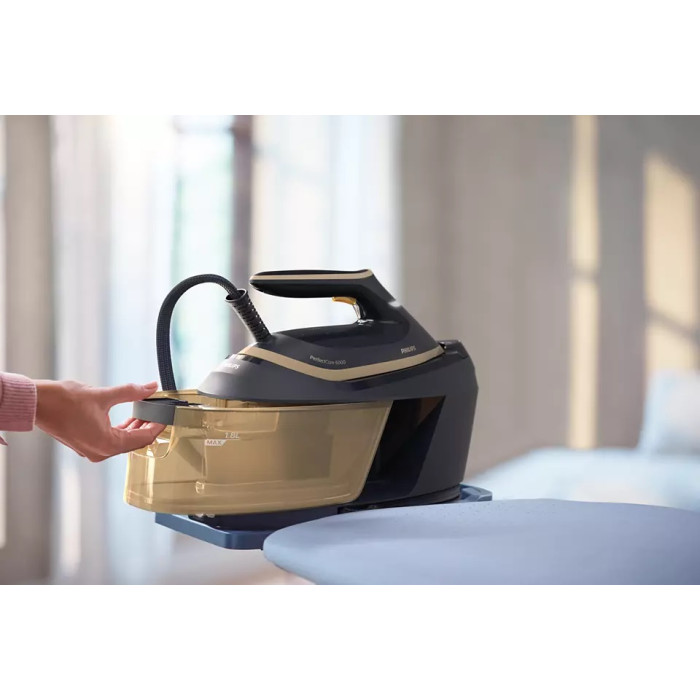 Праска-парогенератор Philips PerfectCare 6000 Series, 2400Вт, 1800мл, паровий удар -600гр, постійна пара - 130гр, нерж. сталь, синьо-золотий