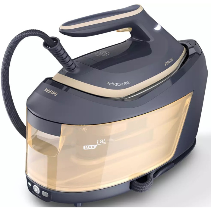 Праска-парогенератор Philips PerfectCare 6000 Series, 2400Вт, 1800мл, паровий удар -600гр, постійна пара - 130гр, нерж. сталь, синьо-золотий