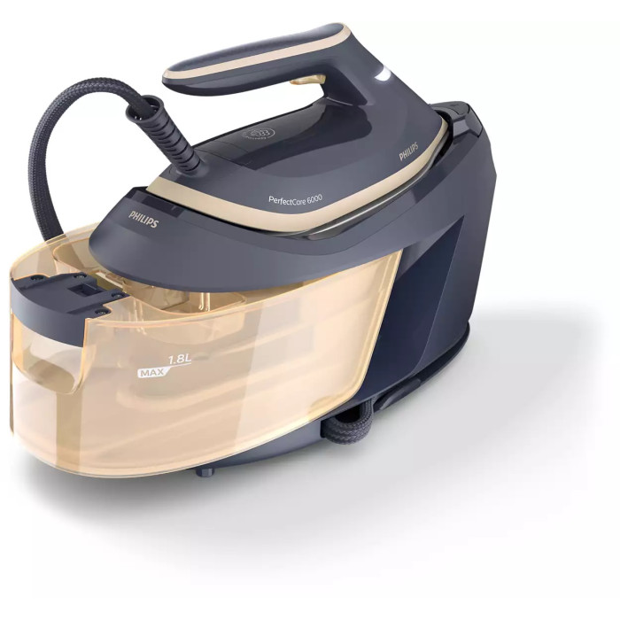 Праска-парогенератор Philips PerfectCare 6000 Series, 2400Вт, 1800мл, паровий удар -600гр, постійна пара - 130гр, нерж. сталь, синьо-золотий