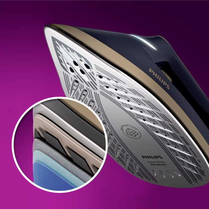 Праска-парогенератор Philips PerfectCare 6000 Series, 2400Вт, 1800мл, паровий удар -600гр, постійна пара - 130гр, нерж. сталь, синьо-золотий