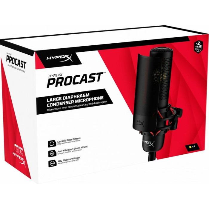Мікрофон геймінговий HyperX ProCast, Bi, 3-pin XLR, no cable, з поп-фільтром, чорний