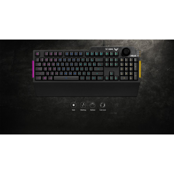 Клавіатура мембранна ASUS TUF Gaming K1, 104key, USB-A, EN/UK, RGB, чорний
