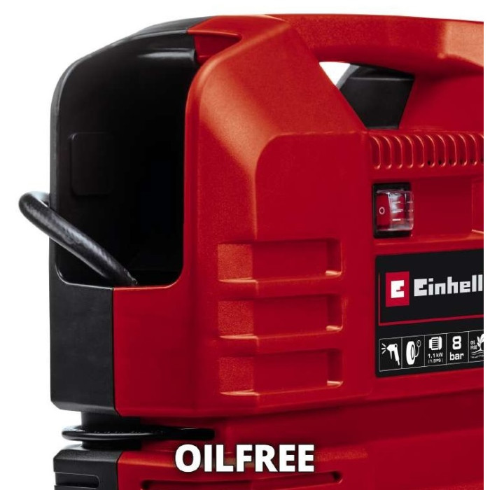 Компресор повітряний Einhell TC-AC 190 OF Set, безмасляний, 1100Вт, 190л/хв, 8бар, 5кг