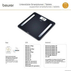 Ваги Beurer підлогові, 180кг, підкл. до смартфону, сенс. керування, AAAх2 в комплекті, скло, чорний