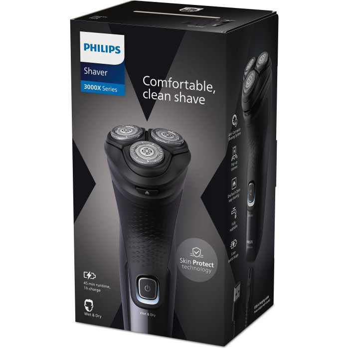 Бритва електр. Philips роторна Series 3000X,  бритв.головок-3, Li-Ion, сух.+волог., тример, чорний