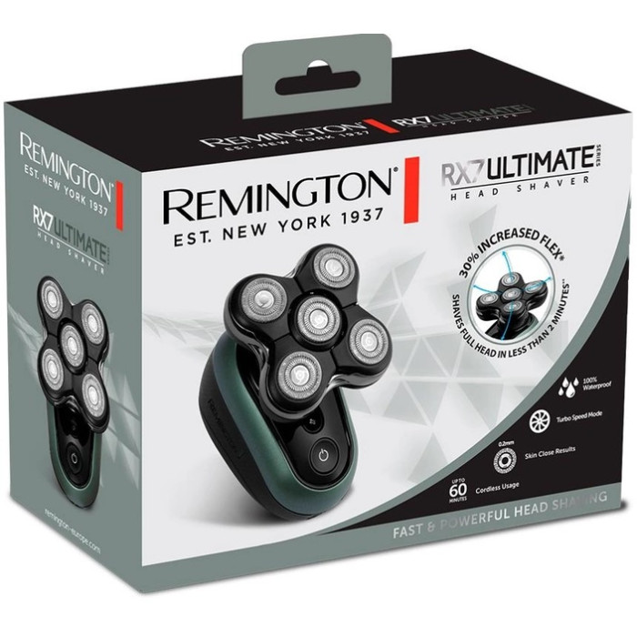 Бритва електр. для голови Remington роторна Ultimate Series RX7,  бритв.головок-5, Li-Ion, сух.+волог., тример, чорно-зелений