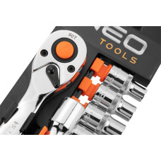 Набір торцевих головок Neo Tools, 14шт, 1/4", тріскачка 90 зубців, CrV