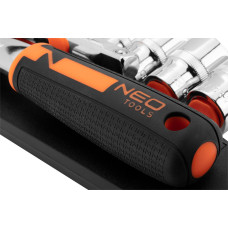Набір торцевих головок Neo Tools, 14шт, 1/4", тріскачка 90 зубців, CrV