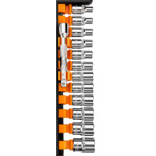Набір торцевих головок Neo Tools, 14шт, 1/4", тріскачка 90 зубців, CrV