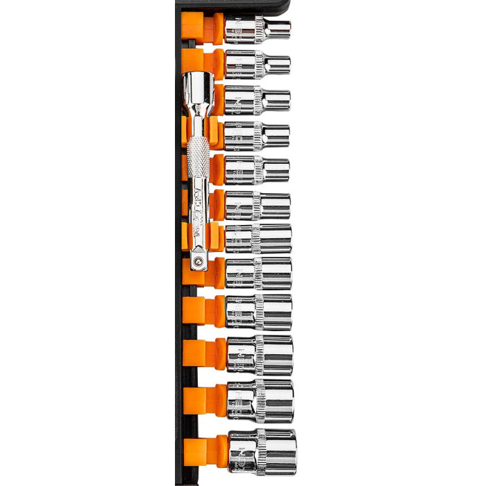 Набір торцевих головок Neo Tools, 14шт, 1/4", тріскачка 90 зубців, CrV