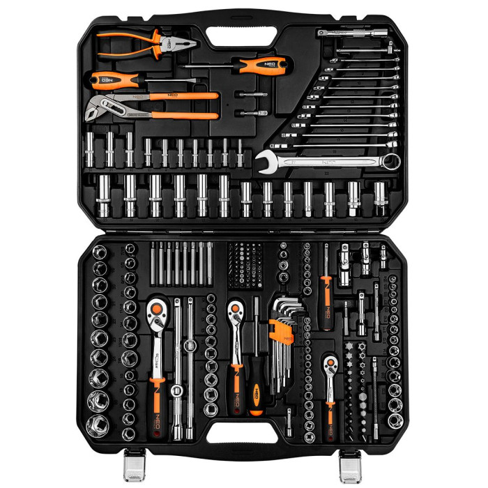 Набір інструментів Neo Tools, 233шт, 1/2", 1/4", 3/8", CrV, кейс