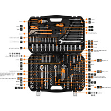 Набір інструментів Neo Tools, 233шт, 1/2", 1/4", 3/8", CrV, кейс