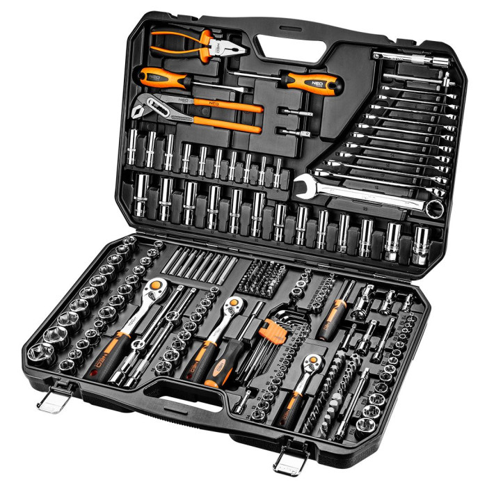 Набір інструментів Neo Tools, 233шт, 1/2", 1/4", 3/8", CrV, кейс