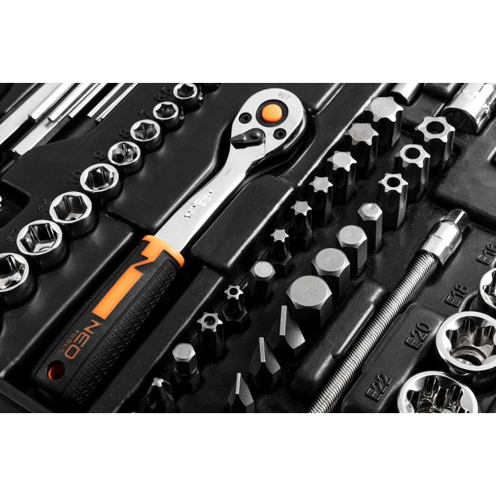 Набір інструментів Neo Tools, 233шт, 1/2", 1/4", 3/8", CrV, кейс
