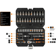 Набір інструментів Neo Tools, набір торцевих головок, 46шт, 1/4", CrV, кейс