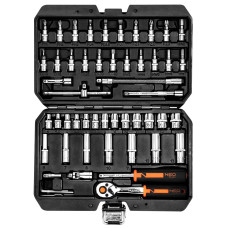 Набір інструментів Neo Tools, набір торцевих головок, 53шт, 1/4", CrV, кейс