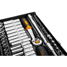 Набір інструментів Neo Tools, набір торцевих головок, 63шт, 1/4", CrV, металевий кейс