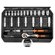 Набір інструментів Neo Tools, Набір торцевих головок, 73шт, 1/2", 1/4", CrV, кейс