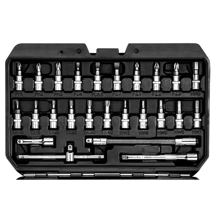 Набір інструментів Neo Tools, Набір торцевих головок, 73шт, 1/2", 1/4", CrV, кейс