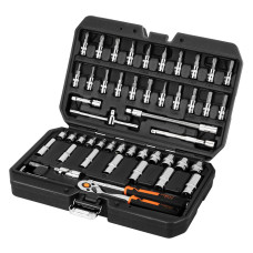 Набір інструментів Neo Tools, Набір торцевих головок, 73шт, 1/2", 1/4", CrV, кейс