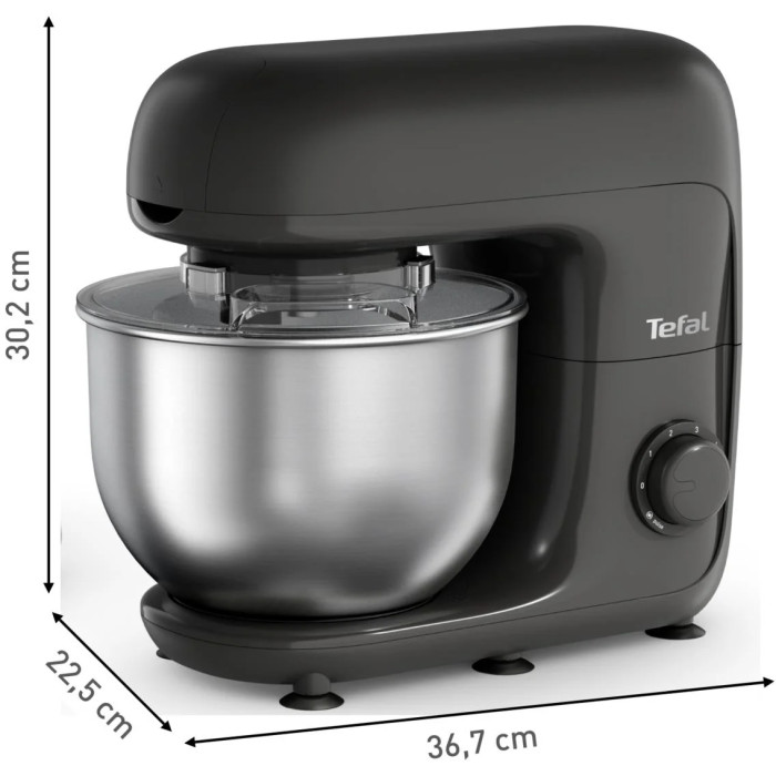 Кухонна машина Tefal Bake Essential 800Вт, чаша-метал, корпус-метал/пластик, насадок-4, чорний