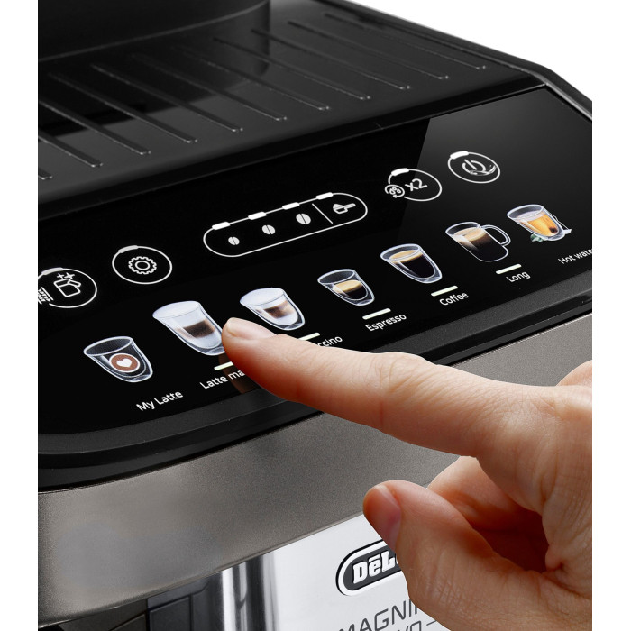 Кавомашина Delonghi Magnifica Evo, 1.8л, зерно+мелена, автомат.капуч, дисплей, авторецептів -7, графіт