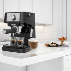Кавоварка Delonghi ріжкова, 1л, мелена, ручний капуч, чорно-срібний