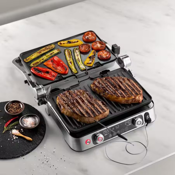 Гриль Delonghi  прижимний MultiGrill 2200Вт, темп. режимів-3, з`ємні пластини, терощуп, метал