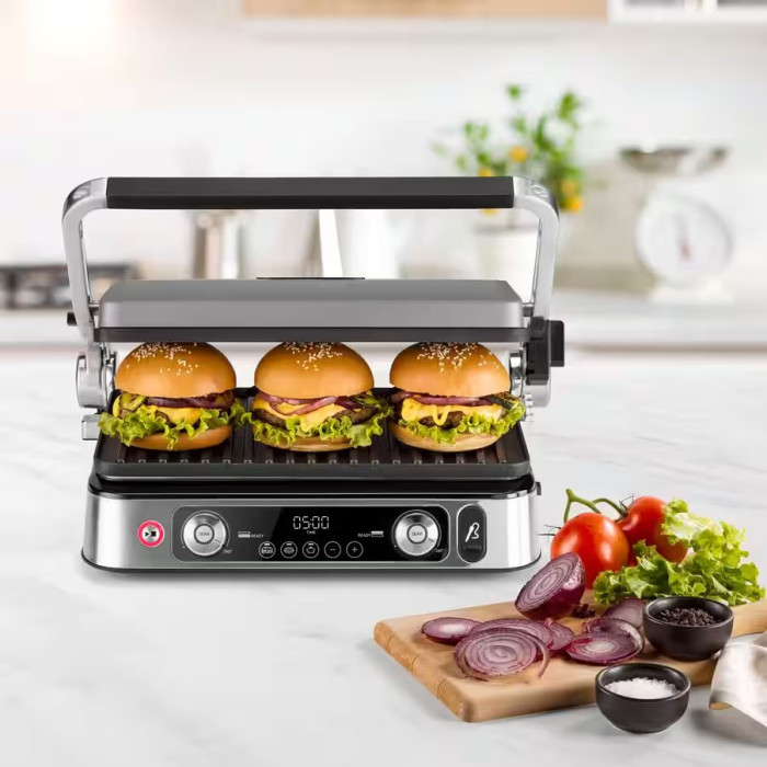 Гриль Delonghi  прижимний MultiGrill 2200Вт, темп. режимів-3, з`ємні пластини, терощуп, метал