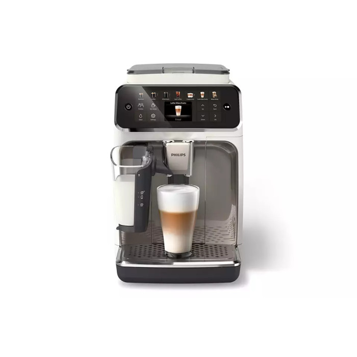 Кавомашина Philips Series 4400 LatteGo, 1.8л, зерно+мелена, автомат.капуч, дисплей, авторецептів -12, біло-срібна