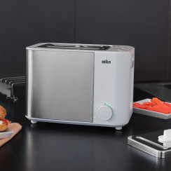 Тостер  Braun IDCollection 1000Вт, пластик+ метал, підігрів, підсвітка кнопок, білий+нерж
