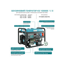 Генератор бензиновий Konner&Sohnen KS 10000E 1/3, 230/400В, 8.0кВт, 34.78/14.45А, електростартер, 88кг