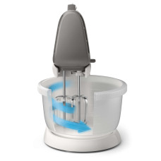 Міксер Philips стаціонарний Viva Collection 450Вт, насадки-4, чаша-пластик, 3л, біло-сірий