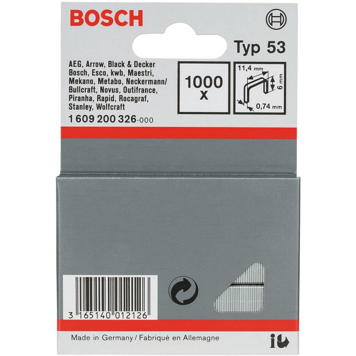 Скоби Bosch Professional тип 53, 6х11.4х0.74мм, 1000шт