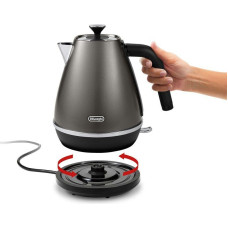Електрочайник DeLonghi Distinta Titanium, 1.7л, Strix, метал, сірий