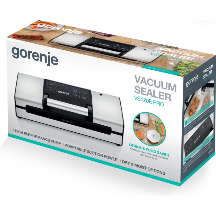 Вакууматор Gorenje для пакетів, 120Вт, 30см, електронне керування, +10 пакетів, нерж, чорний