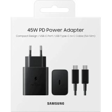 Зарядний пристрій мережевий Samsung 45Вт USB-С PD PPS, кабель USB-C > USB-C, 1.8м, чорний