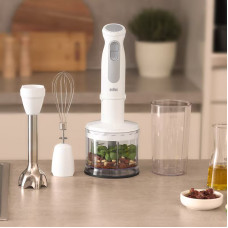 Блендер Braun заглибний MultiQuick 5 Pro, 1000Вт, чаша-600мл, вінчик, міні-подріб.,, білий