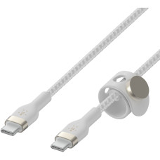 Кабель USB-C > USB-C заряджання/синхронізації Belkin 2м, 60Вт, Type-C, плетений, силіконовий, з ремінцем на магніті, білий