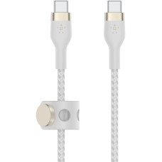 Кабель USB-C > USB-C заряджання/синхронізації Belkin 2м, 60Вт, Type-C, плетений, силіконовий, з ремінцем на магніті, білий