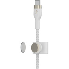 Кабель USB-C > USB-C заряджання/синхронізації Belkin 2м, 60Вт, Type-C, плетений, силіконовий, з ремінцем на магніті, білий