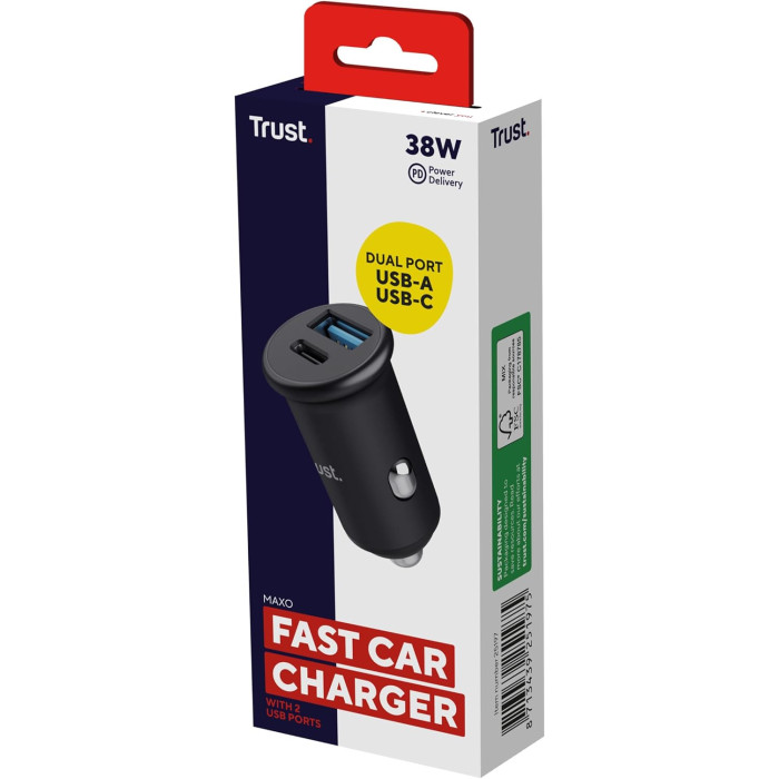 Зарядний пристрій автомобільний Trust 38Вт USB-A/USB-C PD, QC, чорний