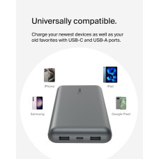 Акумулятор портативний літій-іонний Power Bank Belkin 20000мА·год, 15Вт, 2хUSB-A/USB-C, cірий