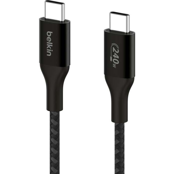 Кабель USB-C > USB-C заряджання/синхронізації Belkin 1м, 240Вт, Type-C, плетений, чорний