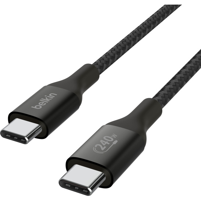 Кабель USB-C > USB-C заряджання/синхронізації Belkin 1м, 240Вт, Type-C, плетений, чорний