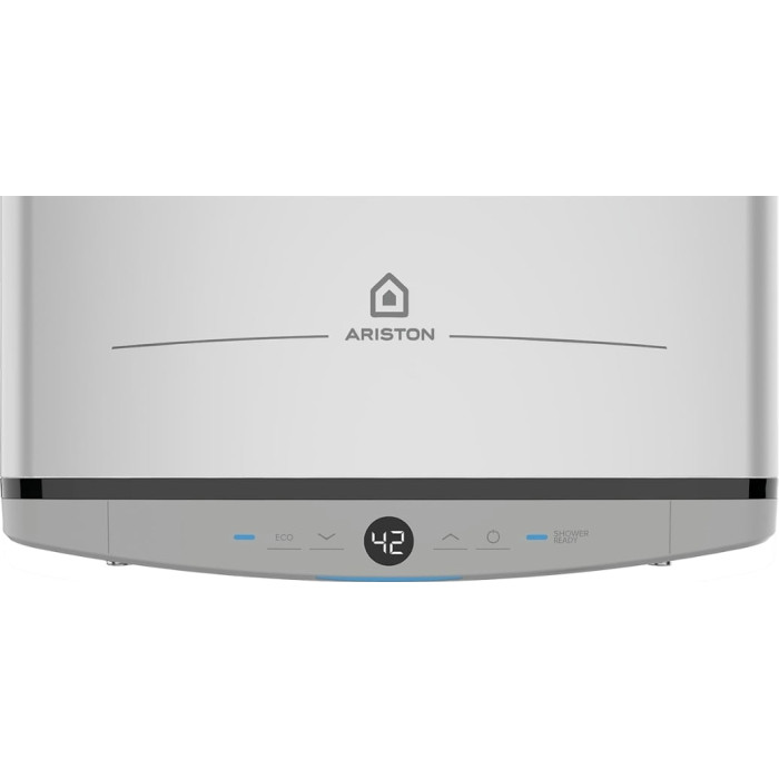 Водонагрівач електр. Ariston плаский слім VELIS TECH 80 EU, 80л, 2*1,5кВт, ун. монтаж, електр. кер-ння, B, Італія, Сірий